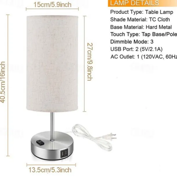 Bedside lamps with USB Charging Port Touch Sensor for Bedroom Reading Room Eye Protection Modern Contemporary Nordic Style