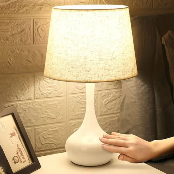Bedside Table Lamp Desk Lamps for Bedroom, Minimalist Fabric Desk Lamp,Bedside Lamp Bedroom Warm Hotel Study Table Lamp