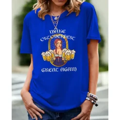 Beer Cosplay Costume T-shirt Print Classic Street Style For Women's Adults' Carnival Oktoberfest Beer Hot Stamping Party Casual Daily