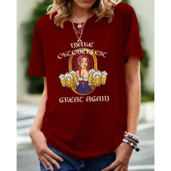 Beer Cosplay Costume T-shirt Print Classic Street Style For Women's Adults' Carnival Oktoberfest Beer Hot Stamping Party Casual Daily