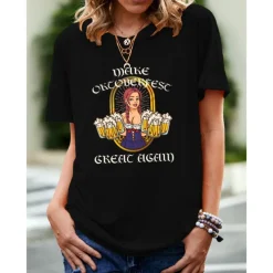 Beer Cosplay Costume T-shirt Print Classic Street Style For Women's Adults' Carnival Oktoberfest Beer Hot Stamping Party Casual Daily