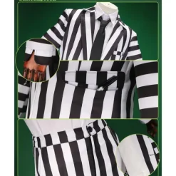 Beetlejuice Outfits Suits & Blazers Stripes Men's for Halloween Carnival Performance Party Adults' With Costume Wigs