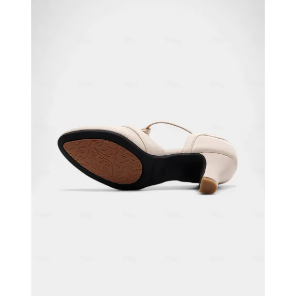 Beige T-Strap Dance Shoes - Elegant Latin & Ballroom Performance Heels for Women