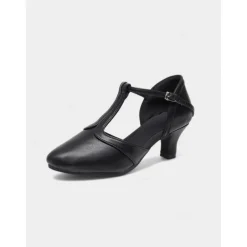Beige T-Strap Dance Shoes - Elegant Latin & Ballroom Performance Heels for Women