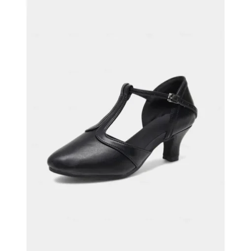 Beige T-Strap Dance Shoes - Elegant Latin & Ballroom Performance Heels for Women