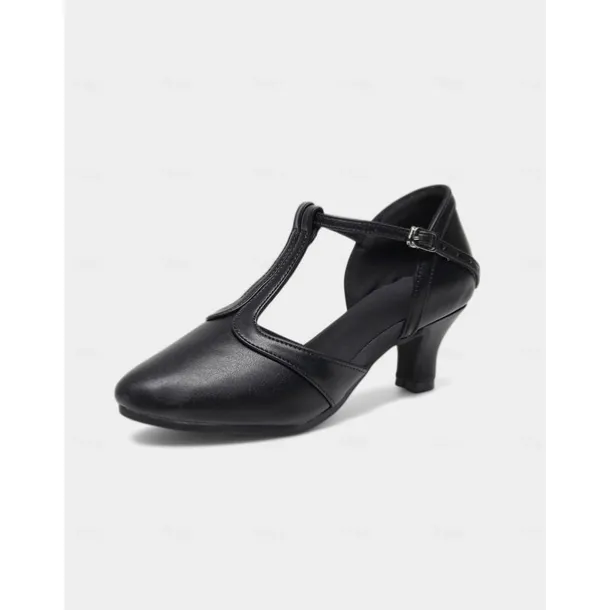 Beige T-Strap Dance Shoes - Elegant Latin & Ballroom Performance Heels for Women