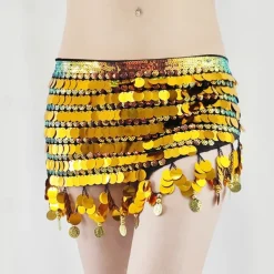 Belly Dance Belt Gold Coin Pure Color Splicing Women's Performance Training High Polyester Sequined