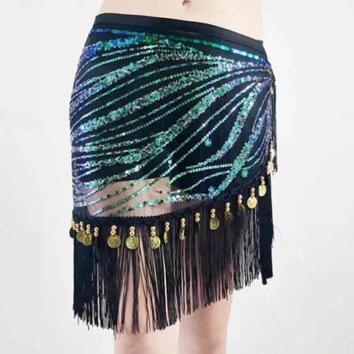Belly Dance Belt Tassel Splicing Paillette Women's Performance Training High Polyester Tulle