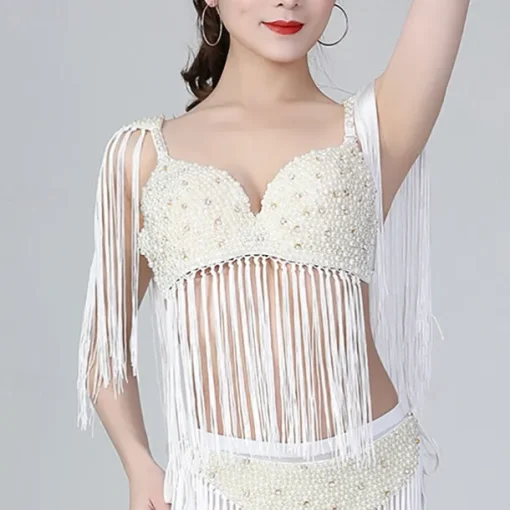 Belly Dance Bra Beading Tassel Pure Color Women's Performance Training Sleeveless High Polyester