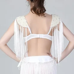 Belly Dance Bra Beading Tassel Pure Color Women's Performance Training Sleeveless High Polyester
