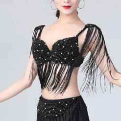 Belly Dance Bra Beading Tassel Pure Color Women's Performance Training Sleeveless High Polyester