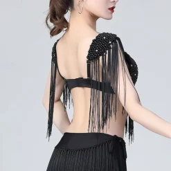 Belly Dance Bra Beading Tassel Pure Color Women's Performance Training Sleeveless High Polyester