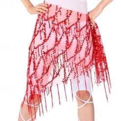 Belly Dance Dance Accessories Belt Glitter Tassel Pure Color Women's Performance Training High Polyester Sequined