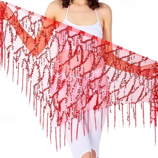 Belly Dance Dance Accessories Belt Glitter Tassel Pure Color Women's Performance Training High Polyester Sequined