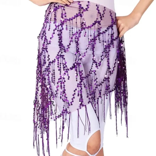 Belly Dance Dance Accessories Belt Glitter Tassel Pure Color Women's Performance Training High Polyester Sequined