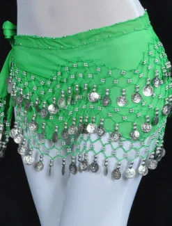 Belly Dance Hip Scarf Coin Beading Sequins Women's Training Chiffon