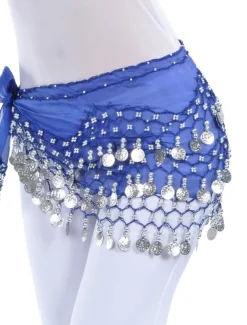 Belly Dance Hip Scarf Coin Beading Sequins Women's Training Chiffon