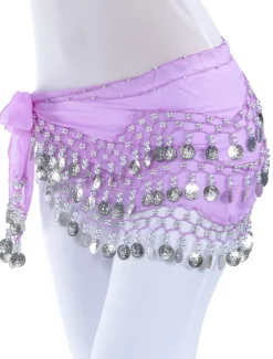 Belly Dance Hip Scarf Coin Beading Sequins Women's Training Chiffon