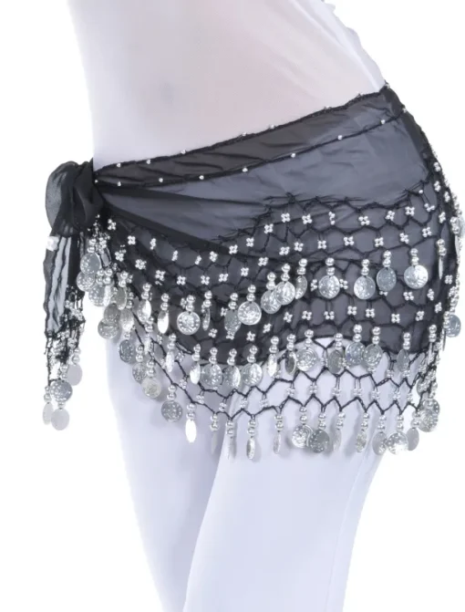Belly Dance Hip Scarf Coin Beading Sequins Women's Training Chiffon