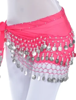 Belly Dance Hip Scarf Coin Beading Sequins Women's Training Chiffon