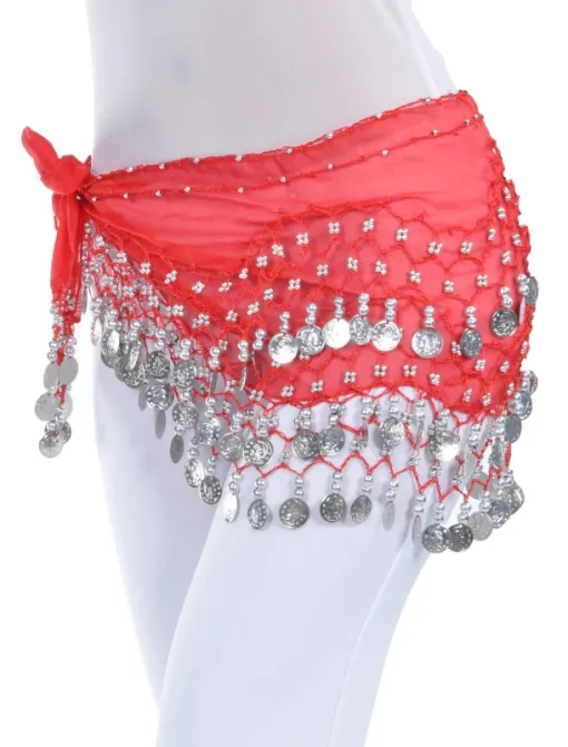 Belly Dance Hip Scarf Coin Beading Sequins Women's Training Chiffon