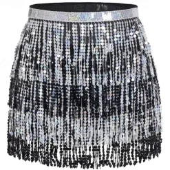 Belly Dance Hip Scarf Sequin Tassel Skirt Wrap Sparkly Costume for Women