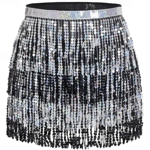 Belly Dance Hip Scarf Sequin Tassel Skirt Wrap Sparkly Costume for Women