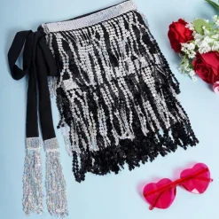 Belly Dance Hip Scarf Sequin Tassel Skirt Wrap Sparkly Costume for Women
