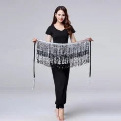 Belly Dance Hip Scarf Sequin Tassel Skirt Wrap Sparkly Costume for Women