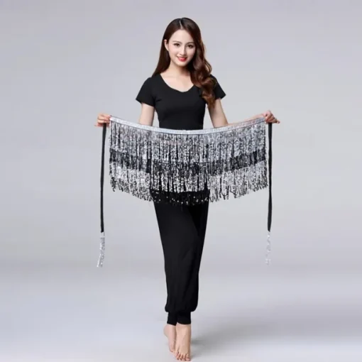 Belly Dance Hip Scarf Sequin Tassel Skirt Wrap Sparkly Costume for Women