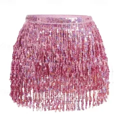 Belly Dance Hip Scarf Sequin Tassel Skirt Wrap Sparkly Rave Costume for Women