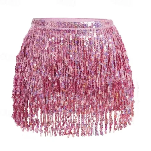 Belly Dance Hip Scarf Sequin Tassel Skirt Wrap Sparkly Rave Costume for Women