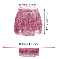 Belly Dance Hip Scarf Sequin Tassel Skirt Wrap Sparkly Rave Costume for Women