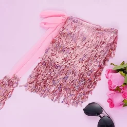 Belly Dance Hip Scarf Sequin Tassel Skirt Wrap Sparkly Rave Costume for Women