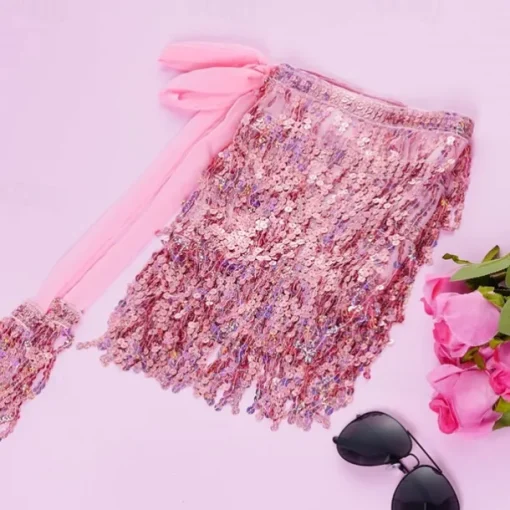 Belly Dance Hip Scarf Sequin Tassel Skirt Wrap Sparkly Rave Costume for Women