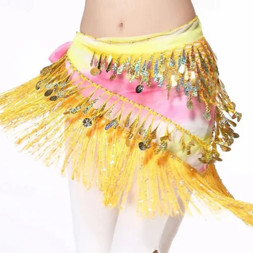 Belly Dance Hip Scarf with Tassels Sequins, Triangle Coins Wrap Skirt Music Festival Clothing