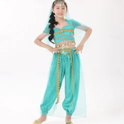 Belly Dance Kids' Dancewear Top Gold Coin Pure Color Splicing Girls' Performance Training Short Sleeve High Polyester