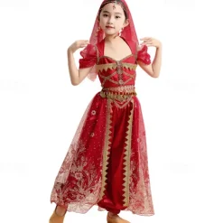 Belly Dance Kids' Dancewear Top Lace Sequins Girls' Performance Theme Party Short Sleeve High Lycra