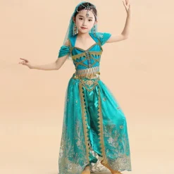 Belly Dance Kids' Dancewear Top Lace Sequins Girls' Performance Theme Party Short Sleeve High Lycra
