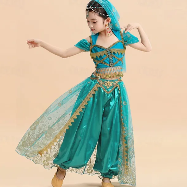 Belly Dance Kids' Dancewear Top Lace Sequins Girls' Performance Theme Party Short Sleeve High Lycra