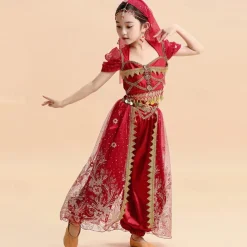 Belly Dance Kids' Dancewear Top Lace Sequins Girls' Performance Theme Party Short Sleeve High Lycra