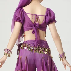 Belly Dance Kids' Dancewear Top Pure Color Splicing Paillette Girls' Performance Training Short Sleeve High Polyester