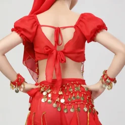 Belly Dance Kids' Dancewear Top Pure Color Splicing Paillette Girls' Performance Training Short Sleeve High Polyester