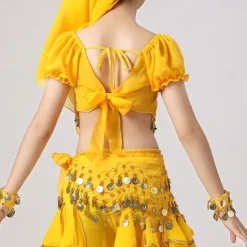Belly Dance Kids' Dancewear Top Pure Color Splicing Paillette Girls' Performance Training Short Sleeve High Polyester