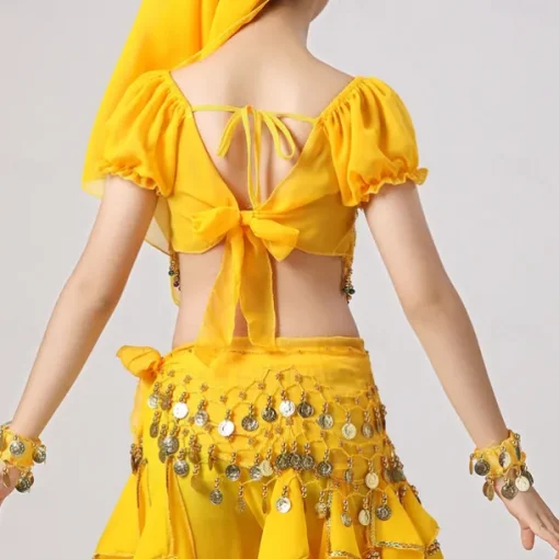 Belly Dance Kids' Dancewear Top Pure Color Splicing Paillette Girls' Performance Training Short Sleeve High Polyester