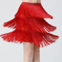 Belly Dance Latin Dance Skirts Fringed Tassel Pure Color Splicing Women's Training Performance High Spandex