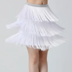 Belly Dance Latin Dance Skirts Fringed Tassel Pure Color Splicing Women's Training Performance High Spandex