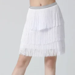 Belly Dance Latin Dance Skirts Fringed Tassel Pure Color Splicing Women's Training Performance High Spandex