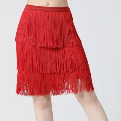 Belly Dance Latin Dance Skirts Fringed Tassel Pure Color Splicing Women's Training Performance High Spandex