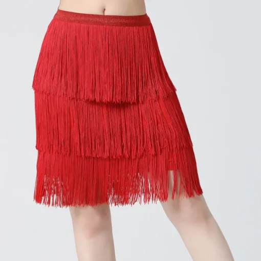 Belly Dance Latin Dance Skirts Fringed Tassel Pure Color Splicing Women's Training Performance High Spandex